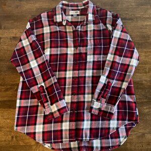 Ladies Old Navy Boyfriend Flannel Shirt Purple Plaid (Red) Size Large Like New!